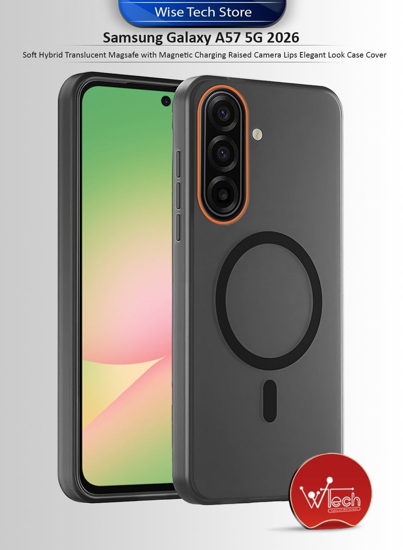 دبليو تيك غطاء هاتف سامسونج جالاكسي A57 5G 2026 هجين شبه شفاف مع ماجسيف للشحن المغناطيسي وارتفاع حول الكاميرا لمظهر أنيق (MCMPMN) - أسود - Image 1